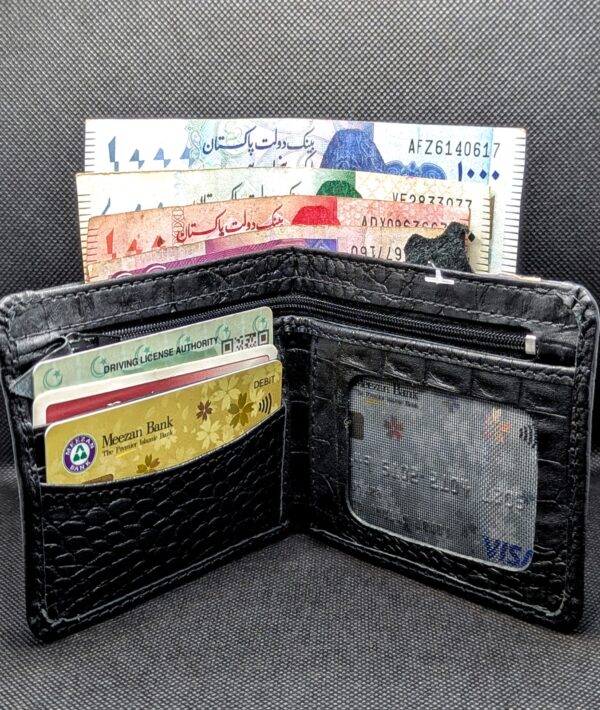 Black Crocodile Minimalist Bi-Fold Wallet - Image 3