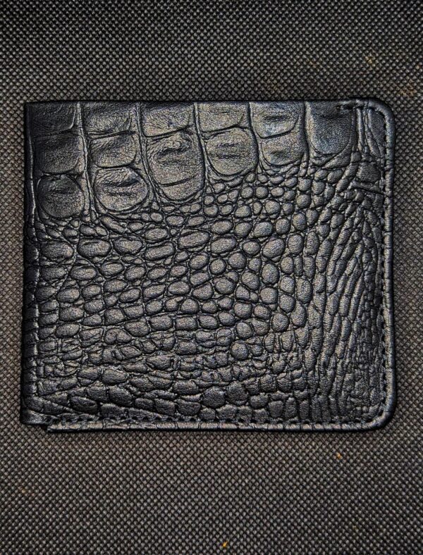 Black Crocodile Minimalist Bi-Fold Wallet